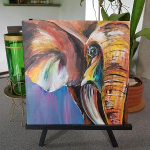 Graffiti da parete con elefante africano / Mini dipinto / Dipinto acrilico originale a mano / Piccola tavola 20 x 20 cm Decorazione da parete Carta da 200 g/m² 140 libbre
