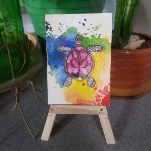 ACEO Original Art Card Tartaruga marina Spiaggia Acquerello Dipinto a mano