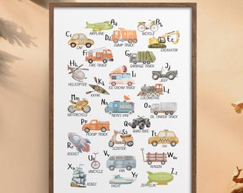 Transport Alphabet Printable, Nursery Decor ABCs, Vehicles Poster, Boys Nursery Wall Art, Kids Playroom Poster, Learning Poster,