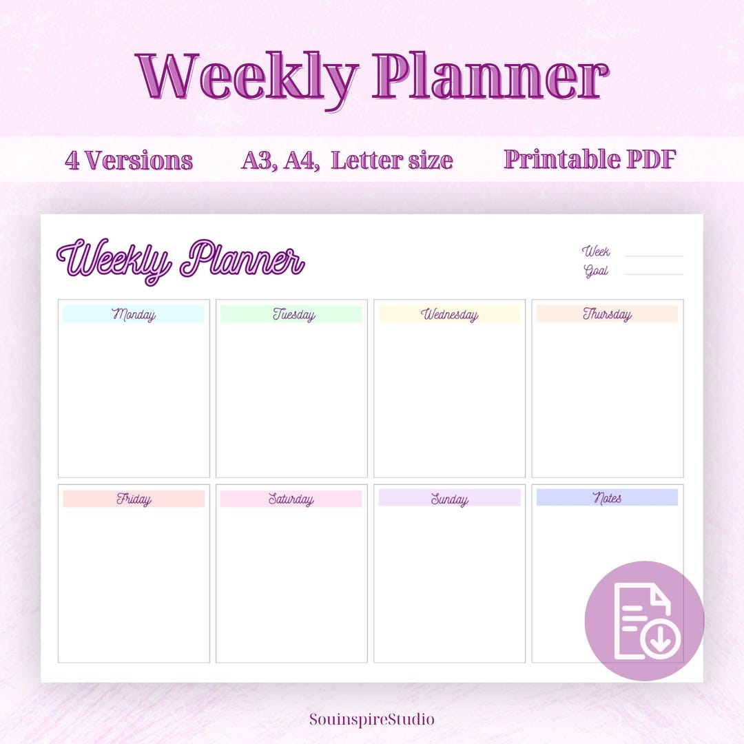 Weekly Planner Printable Pastel Rainbow Planner Colorful Retro Planner ...