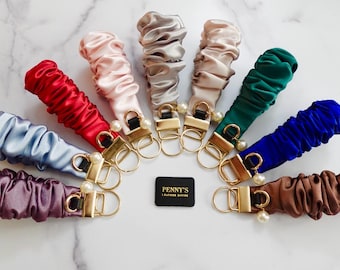 Satin Scrunchie Wristlet Keychain: Handmade Key Finder