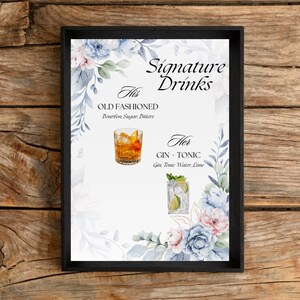 Elegant Wedding Signature Drinks Menu, Signature Drinks, Wedding Editable Signature, Drinks Template, Reception Sign Drinks, Bar Menu