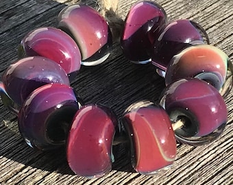 Multicolor encased with clear - 10 handmade lampwork beads