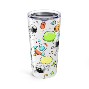 Space Adventure Tumbler, 20oz Astronaut Travel Mug, Kids Rocket Drinkware, Outer Space Gift, Galaxy Cup for Science Lovers