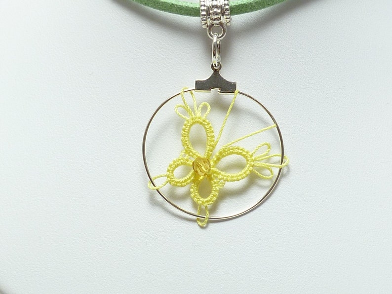 spring lemon PIXIE butterfly in small size necklace Tatting jewelry Lace Butterfly pendant