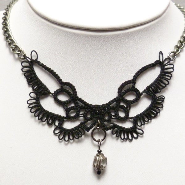 Shuttle Tatted Lace Wings Pendant -Valor necklace handmade gothic or Victorian lace custom bird wing jewelry