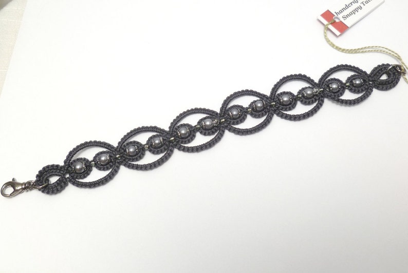 Shuttle Tatting Jewelry Bracelet With Glass Pearls Infinity Etsy