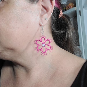 Shuttle Tatting jewelry Lace Flower Earrings Daisies Victorian lace with CZs made to order many color choices for casual wear or gift image 5