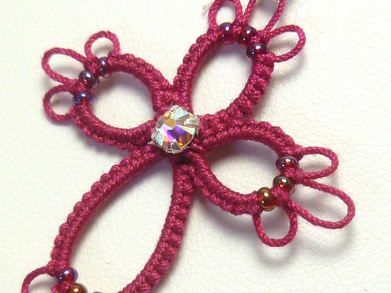 Shuttle Tatted Cross With Beading hope Spiritual Christian Jewelry