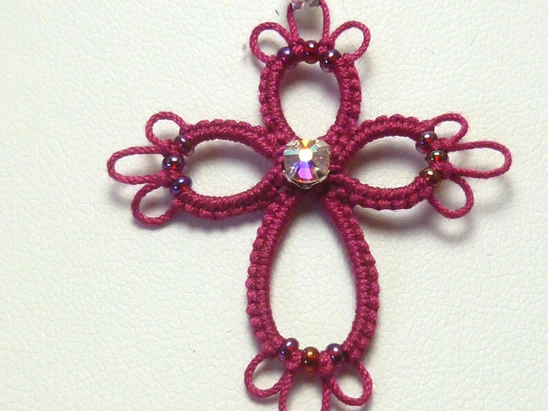 Shuttle Tatted Cross With Beading hope Spiritual Christian Jewelry