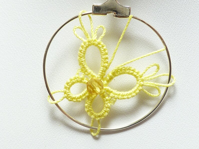 spring lemon PIXIE butterfly in small size necklace Tatting jewelry Lace Butterfly pendant