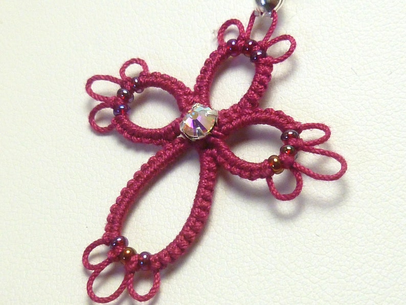 Shuttle Tatted Cross With Beading hope Spiritual Christian Jewelry