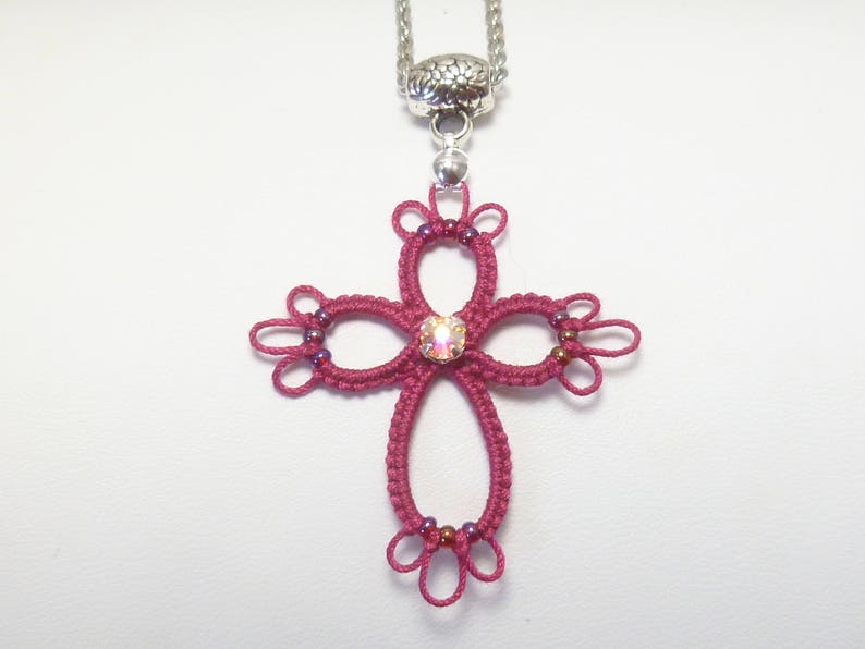 Shuttle Tatted Cross With Beading hope Spiritual Christian Jewelry