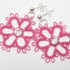 Shuttle Tatting jewelry Lace Flower Earrings Daisies Victorian lace with CZs made to order many color choices for casual wear or gift image 1