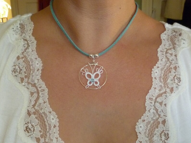 spring lemon PIXIE butterfly in small size necklace Tatting jewelry Lace Butterfly pendant