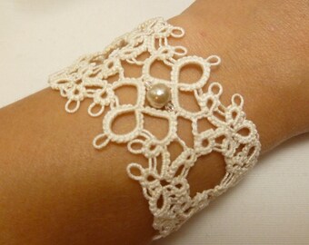 Tatted jewelry Lace wide Cuff Bracelet -Chantilly made to order handmade fancy formal jewelry for luxury or casual wear off white or color