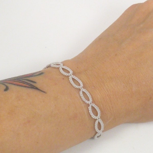 Tatting simple Lace jewelry Custom Bracelet -Halo in silver colored thread handmade shuttle tatted simple rings minimalist stackable bangle