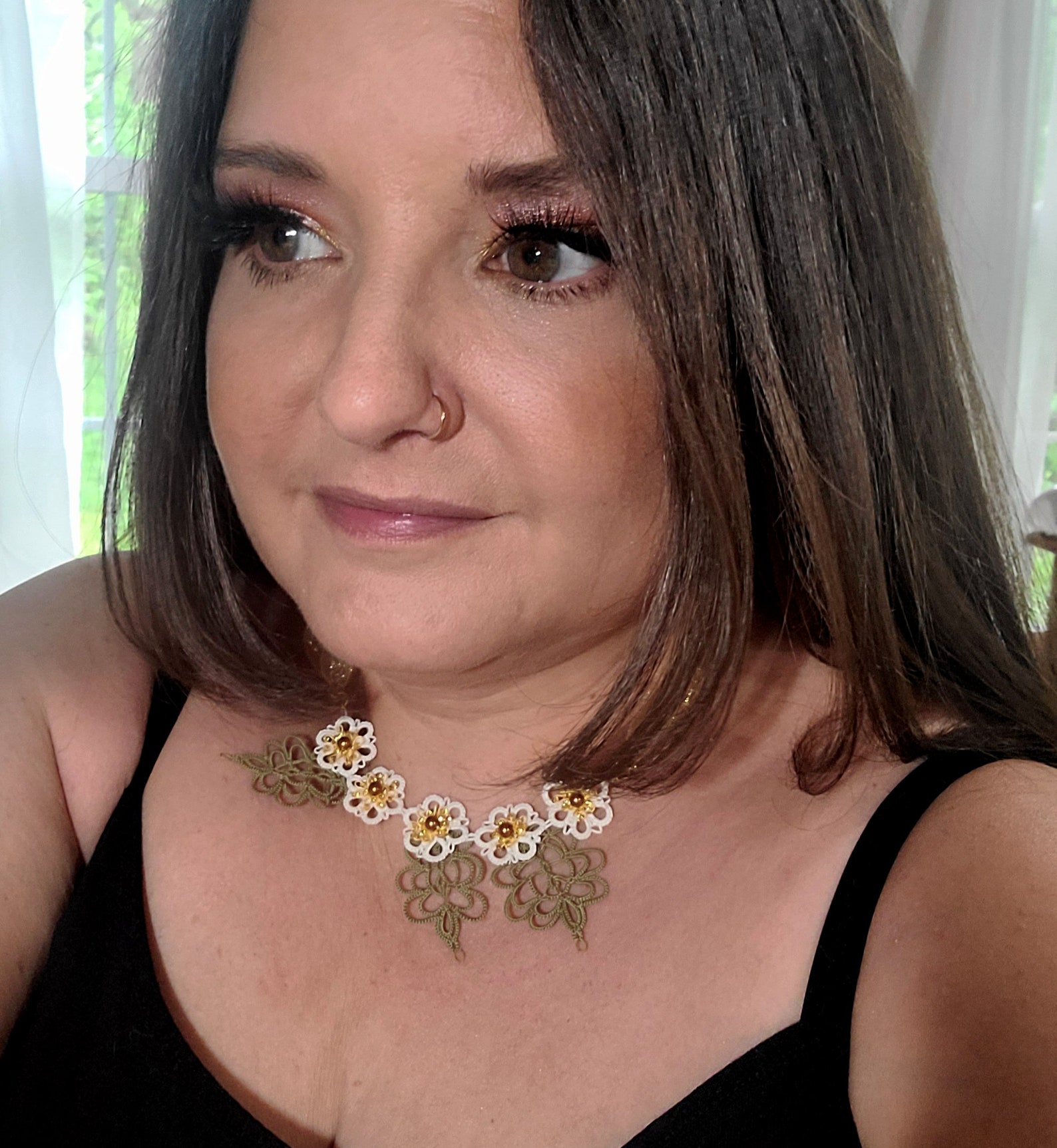 Shuttle Tatting Necklace the Daisy Gala Beaded Handmade Etsy