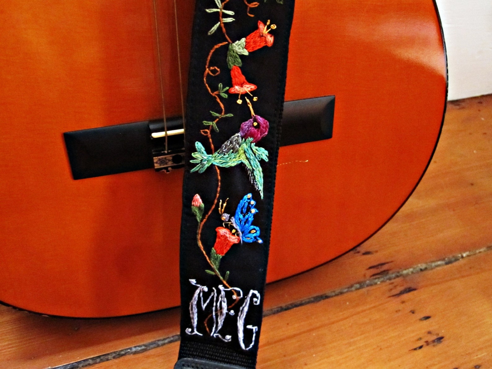 Custom Gibson Hummingbird Guitar Strap/ Hand Embroidered Etsy