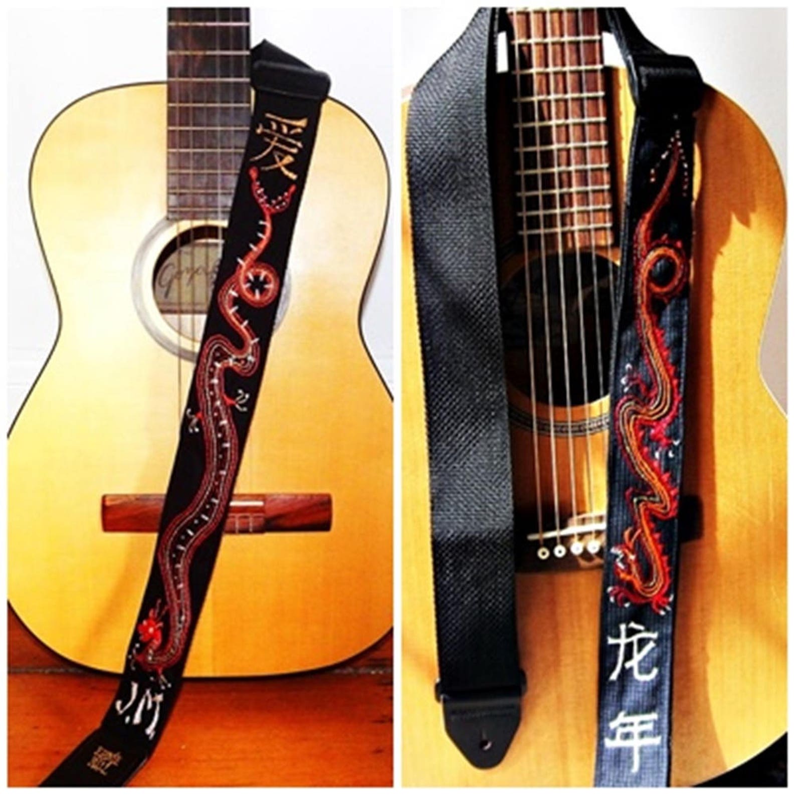 Year of the Dragon Guitar Strap/red Dragon/chinese Characters Etsy