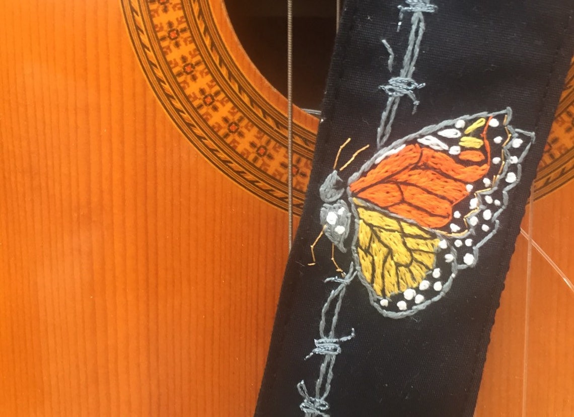 Custom Butterfly Guitar Strap/ Hand Embroidered Butterflies Etsy