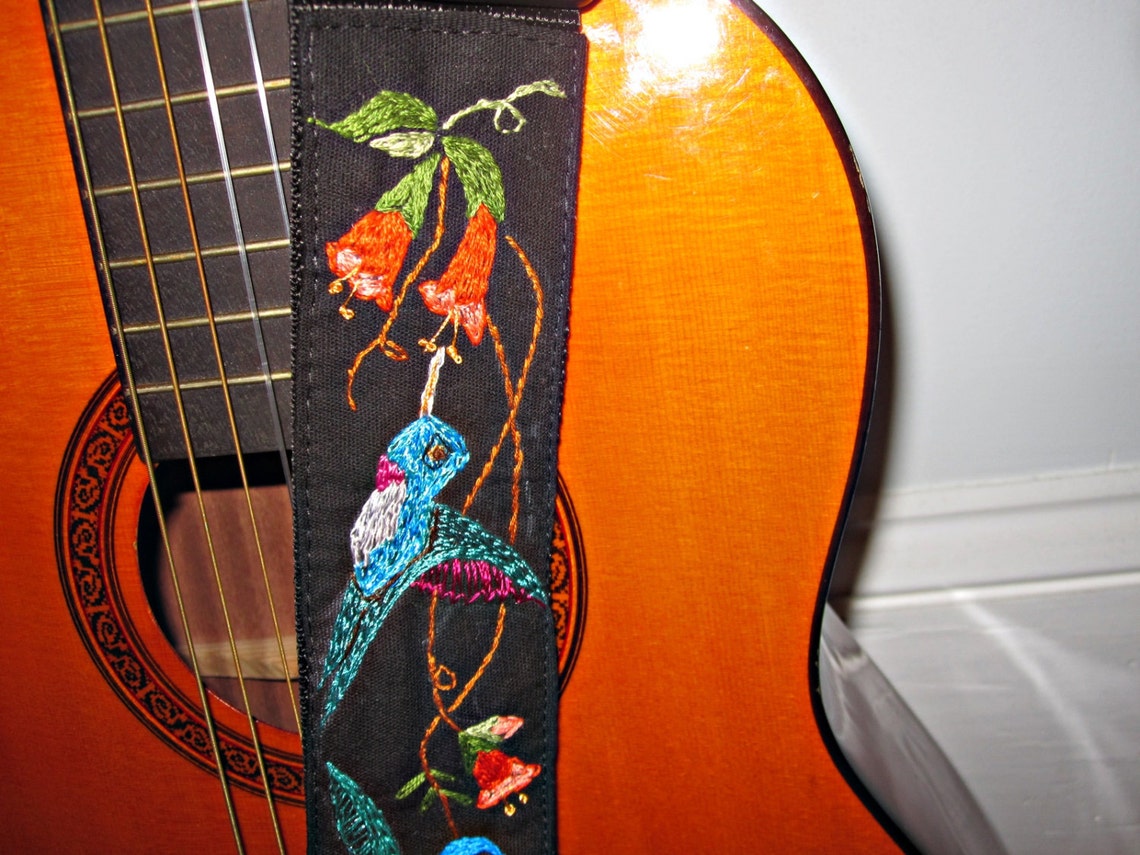 Custom Gibson Hummingbird Guitar Strap/ Hand Embroidered Etsy