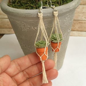 Mini Macrame Succulent Earrings: Hand-Painted Terracotta Pots
