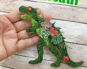 Dinosaur Moss Dino Magnet Fridge and kitchen decor minimalist accessory, Terrarium Mixed Plants Unique gift for her / spring time