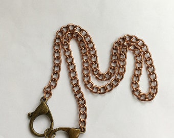 Faux Copper link Chain Necklace + Thick Heavy + Brass Closure Lobster claw men's chain Mixed materials