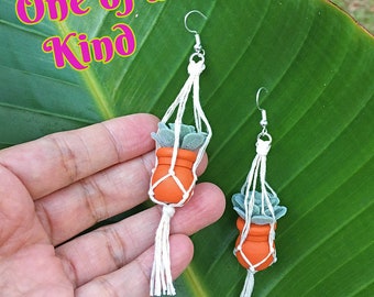 Mini Macrame Succulent Earrings, Terracotta Pots, Gardening Gift, boho, plant lover, birthday gift, unique gift, handmade