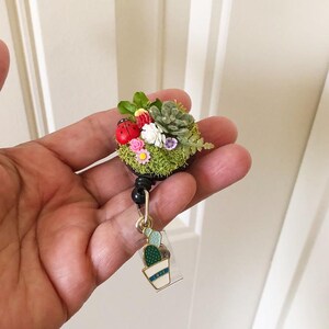 Terrarium Floral Mix Plants Badge reel Cottage core ID/Name Retractable Card Holder Easy Retracting Flowers Ladybug, moss, green gardening