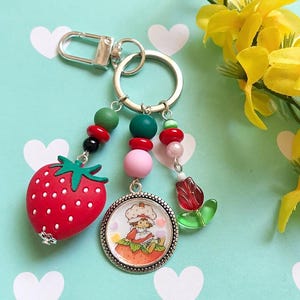 Strawberry Shortcake keychain, Strawberry Girl Purse charm Accessory, Strawberry Shortcake Vintage style, gift for my mom