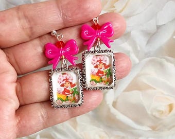 Strawberry Shortcake Inspired Earrings, Kawaii series TV Collector Retro Girl Cartoon Character Jewelry 80s 90s