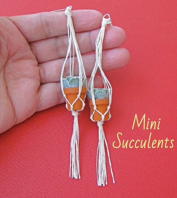 Hanging Plant earrings Succulents miniature earrings Macrame Etsy