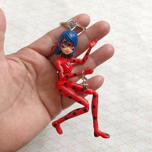 Miraculous Ladybug Keychain Charm: Articulated Doll with Ladybug Accents