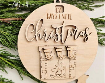 Navidad Santa en adorno de cuenta regresiva de chimenea / Días hasta Navidad / Glowforge, Cricut / Svg Archivos de corte listos para láser / DESCARGA INSTANTÁNEA