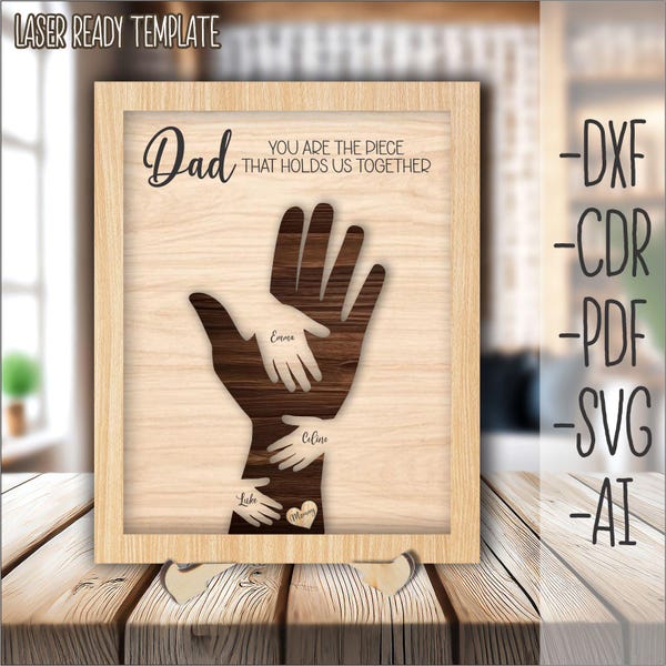 Personalized Fathers gift hand Sign SVG, Family hands sign svg, Gift for Dad, Fathers Day Gifts svg, Glowforge svg files, Laser cut files