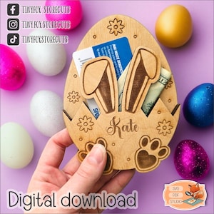 Tuffati nel divertimento pasquale con questo porta soldi coniglietto personalizzato SVG! Porta soldi coniglietto pasquale SVG, regalo personalizzato per Pasqua, decorazione per cestini