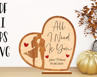 SVG Laser Cut File, Anniversary SVG File, Laser Valentines Day Cut File, Line Art Couple Sign SVG, 3D Layered Valentines Day Shelf Sign File