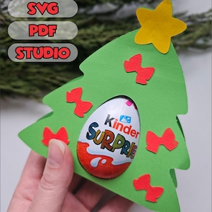 Świąteczne drzewko bożonarodzeniowe Kinder Surprise Egg Packaging SVG PDF Studio Cut Files for Cricut & Silhouette Packaging Kinder Egg Box Cutting File