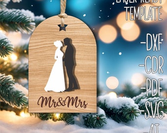 Kerstornament bruid en bruidegom | Lasergesneden bestand voor decoratie bruiloft thema vakantie Lasergesneden bestand digitale Glowforge SVG kerstornament