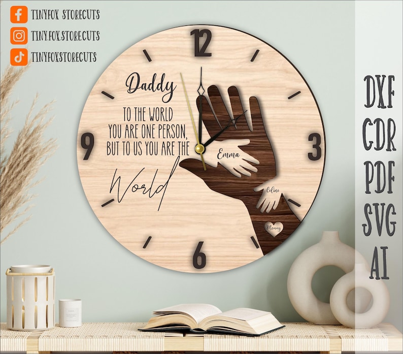 Personalized Father's Gift Hand Clock SVG, Family Hands Sign Laser Cut ...