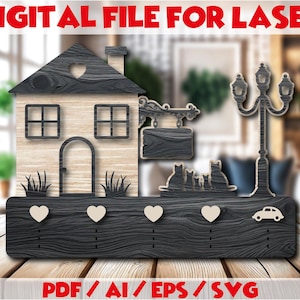 Gelaagde huissleutelhouder lasergesneden bundel, hangend huis sleutelhangerhouder, interieur, muursleutelhanger, sleutelhouder svg