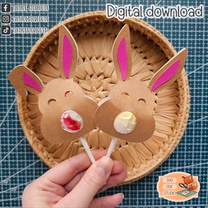 Cutting File Bunny Lollipop Holder Cricut, Silhouette Template lollipop Sucker Holder File Download, Gift For Kids SVG, Glowforge Laser File