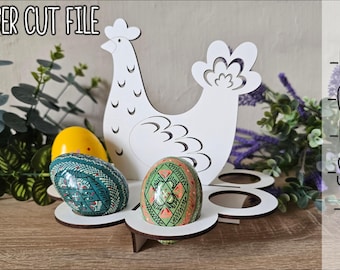 Easter Egg Holder Laser Cut File | Chicken Centerpiece | Holds 8 Eggs | Wooden Egg Stand SVG DXF | DIY Easter Table Decor