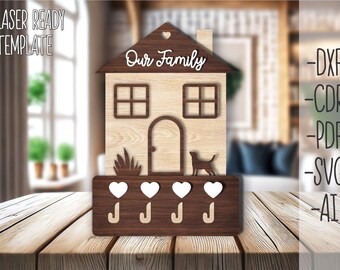 Layered house key holder laser cut bundle, hanging house keychain holder, home decor, wall keyring hanger, key keeper svg