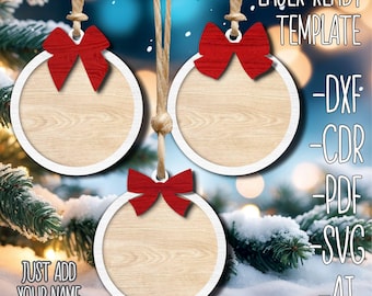 Adorno en blanco SVG, Adorno de madera personalizado SVG, Adorno navideño SVG, Paquete de adornos redondos SVG, Archivos láser de adornos, Adorno de lazo
