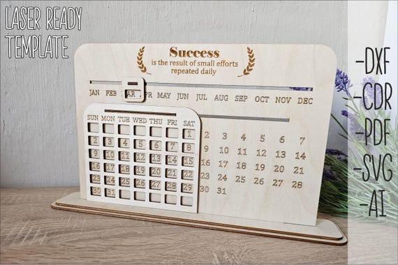 Perpetual Calendar SVG, Laser Cut Wooden Calendar, Office Desk Decor, Glowforge Cut File, DIY Wooden Calendar, Rustic Desk Organizer