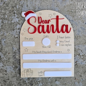 Arquivo de corte a laser para quadro de querido Papai Noel, suporte para fotos de Natal, download digital Glowforge, placa de carta para o Papai Noel SVG, placa de Natal para apagar a seco svg