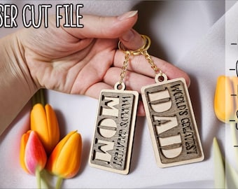World’s Greatest Dad & Mom Keychain SVG, Laser Cut Keyring, Best Mom Dad Gift, Wooden Keychain Tag, Father&#39;s Day, Mother&#39;s Day Gift